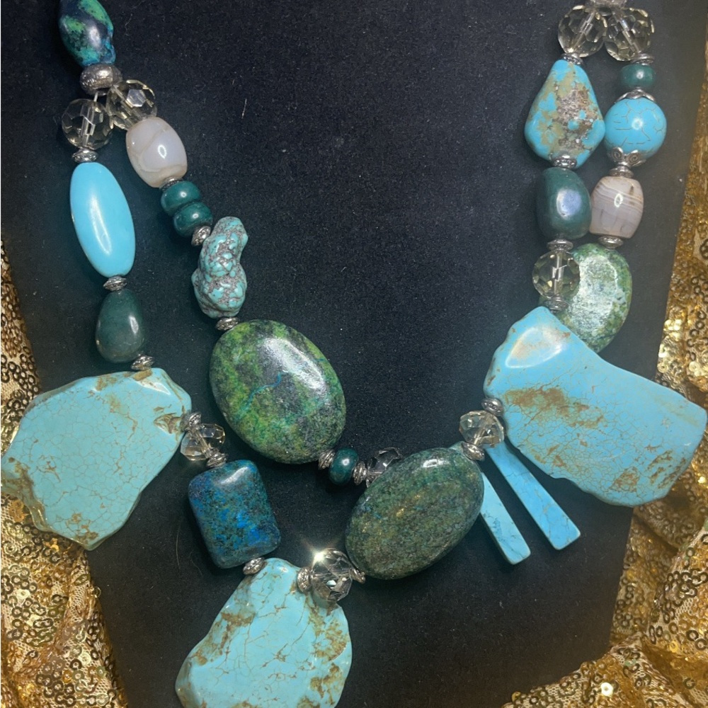 Chunky Turquoise Statement, Necklace - image 1